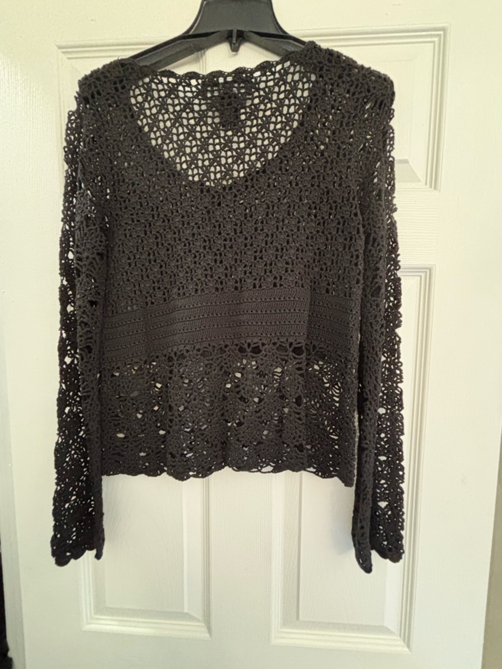 august silk Black Crochet Open-Knit Long Sleeve Top - Picture 2 of 3